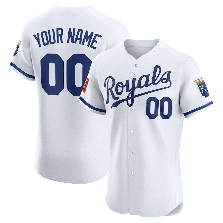 Custom Kansas City Royals Home Elite Sponsor Patch Jersey C White Stitched Baseball Jersey