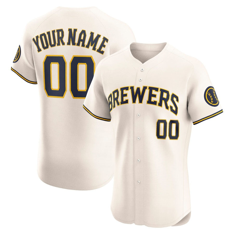 Custom Milwaukee Brewers Home Elite Jersey C Cream Stitched Baseball Jersey