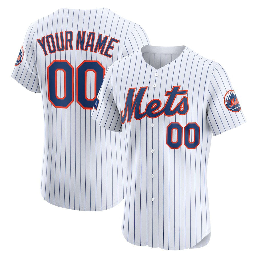Custom New York Mets Home Elite Sponsor Patch Jersey C White Stitched Baseball Jersey