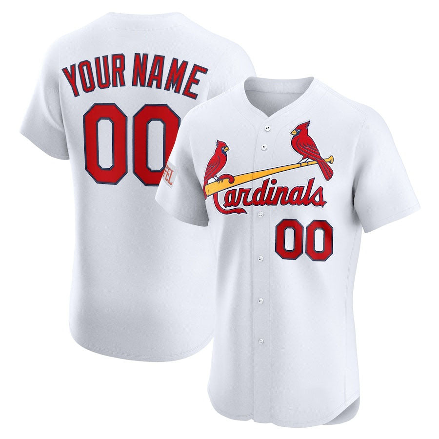 Custom St. Louis Cardinals Home Elite Sponsor Patch Jersey C White Stitched Baseball Jersey