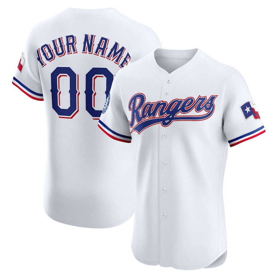 Custom Texas Rangers Home Elite Sponsor Patch Jersey C White Stitched Baseball Jersey