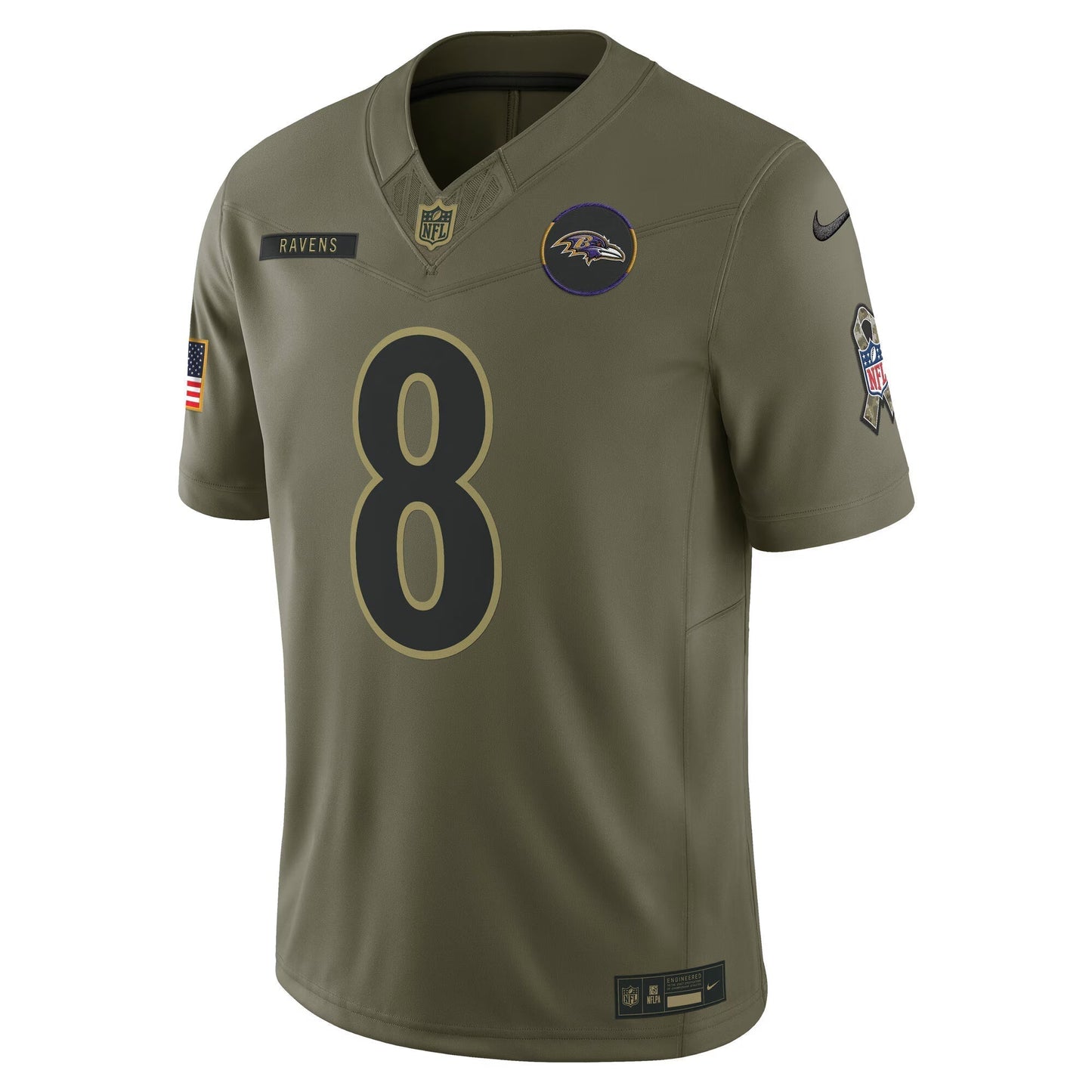 Baltimore Ravens Lamar Jackson Olive 2025 Salute to Service Limited Jersey