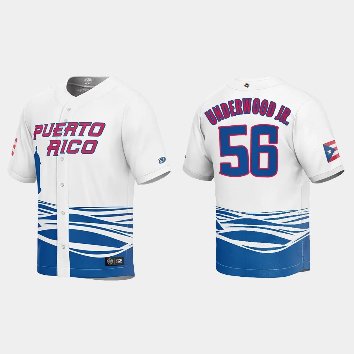 #56 DUANE UNDERWOOD JR. PUERTO RICO BASEBALL 2023 WORLD BASEBALL CLASSIC JERSEY C WHITE Stitches Baseball Jerseys