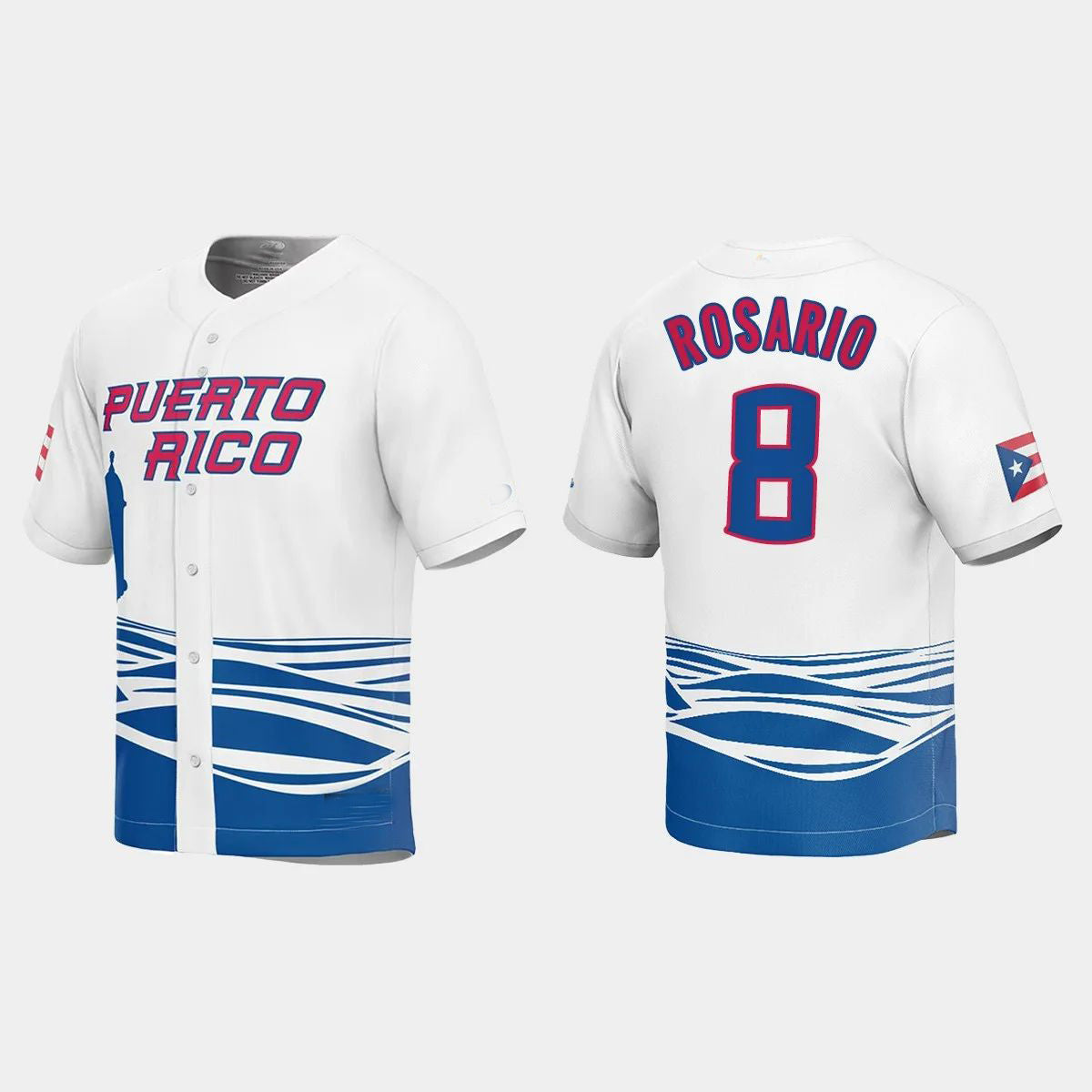 #8 EDDIE ROSARIO PUERTO RICO BASEBALL 2023 WORLD BASEBALL CLASSIC JERSEY C WHITE Stitches Baseball Jerseys