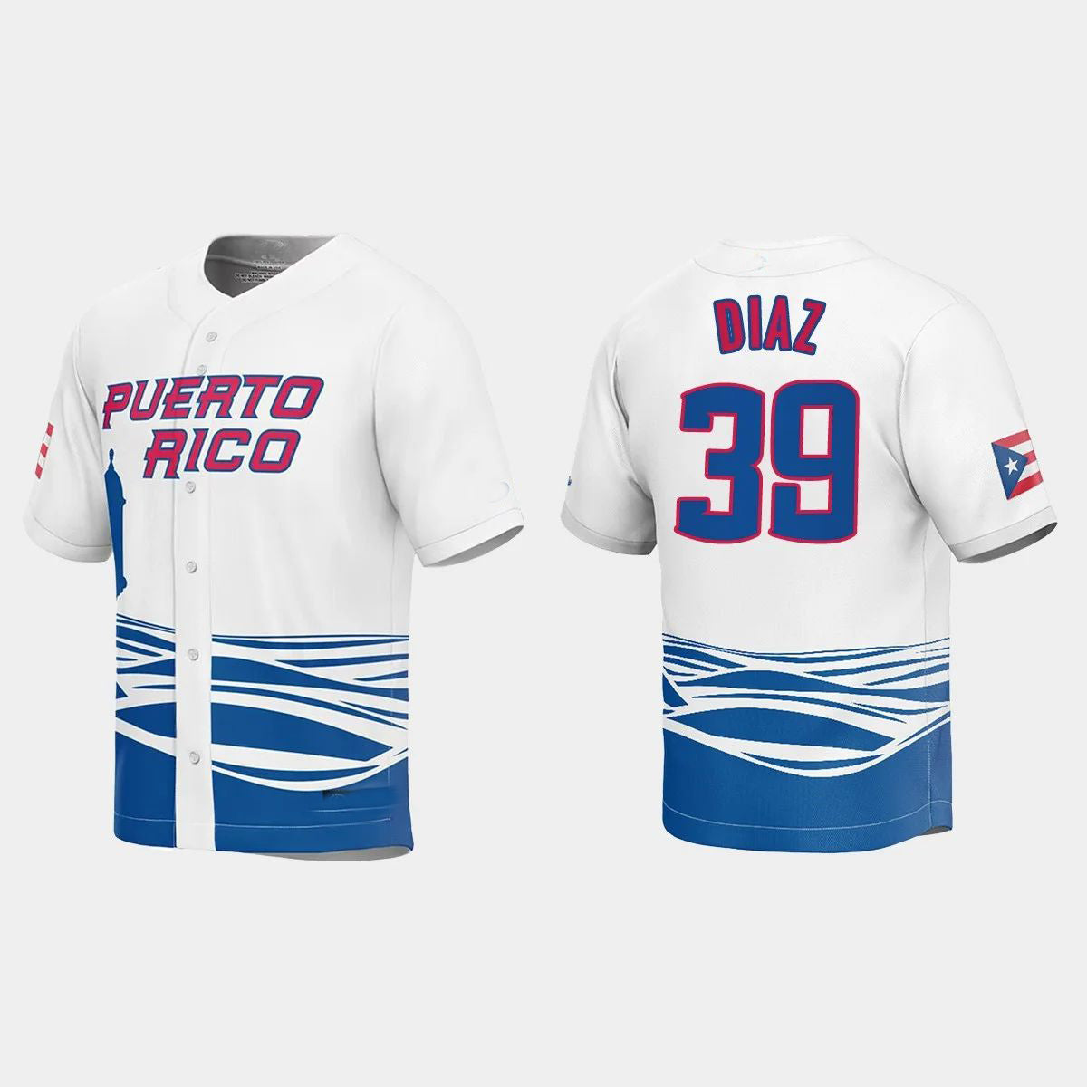 #39 EDWIN DIAZ PUERTO RICO BASEBALL 2023 WORLD BASEBALL CLASSIC JERSEY C WHITE Stitches Baseball Jerseys