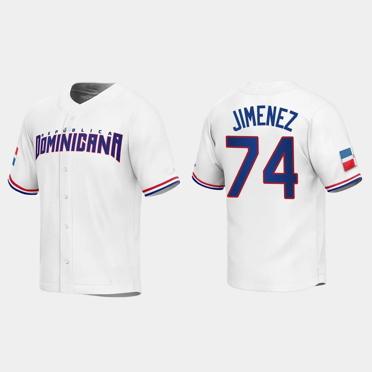 #74 ELOY JIMENEZ DOMINICAN REPUBLIC BASEBALL 2023 WORLD BASEBALL CLASSIC REPLICA JERSEY C WHITE Stitches Baseball Jerseys