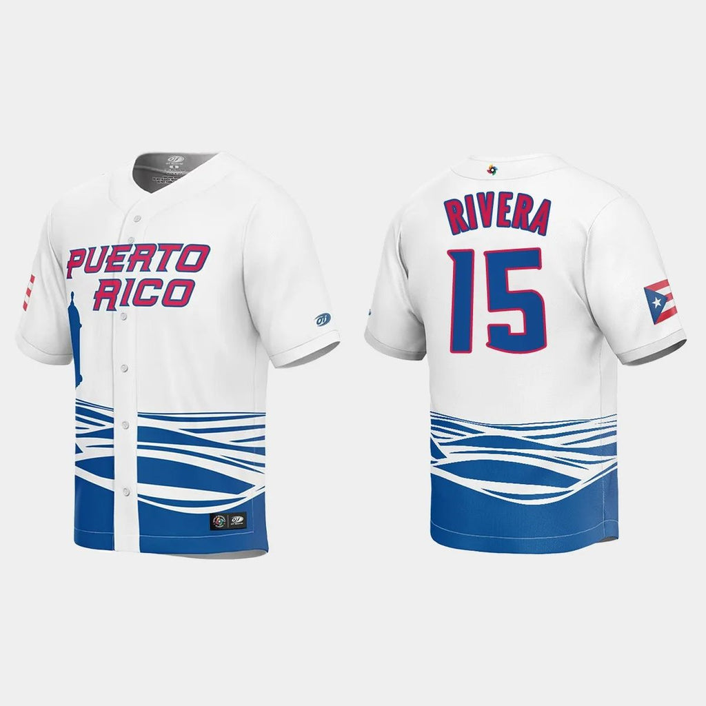#15 EMMANUEL RIVERA PUERTO RICO BASEBALL 2023 WORLD BASEBALL CLASSIC JERSEY C WHITE Stitches Baseball Jerseys