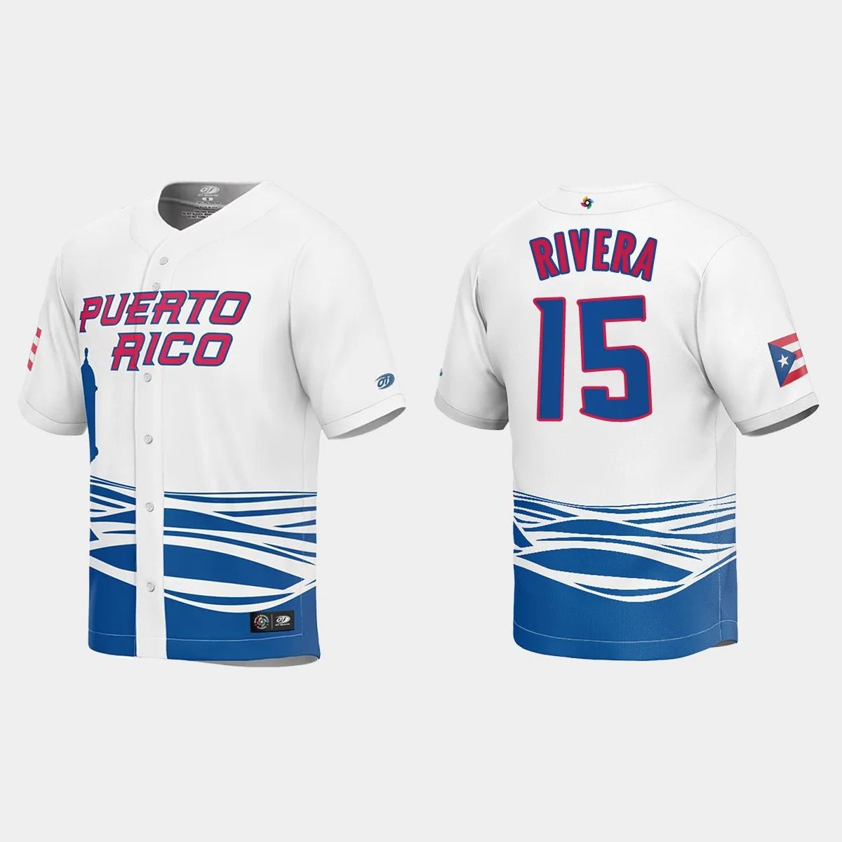 #15 EMMANUEL RIVERA PUERTO RICO BASEBALL 2023 WORLD BASEBALL CLASSIC JERSEY C WHITE Stitches Baseball Jerseys