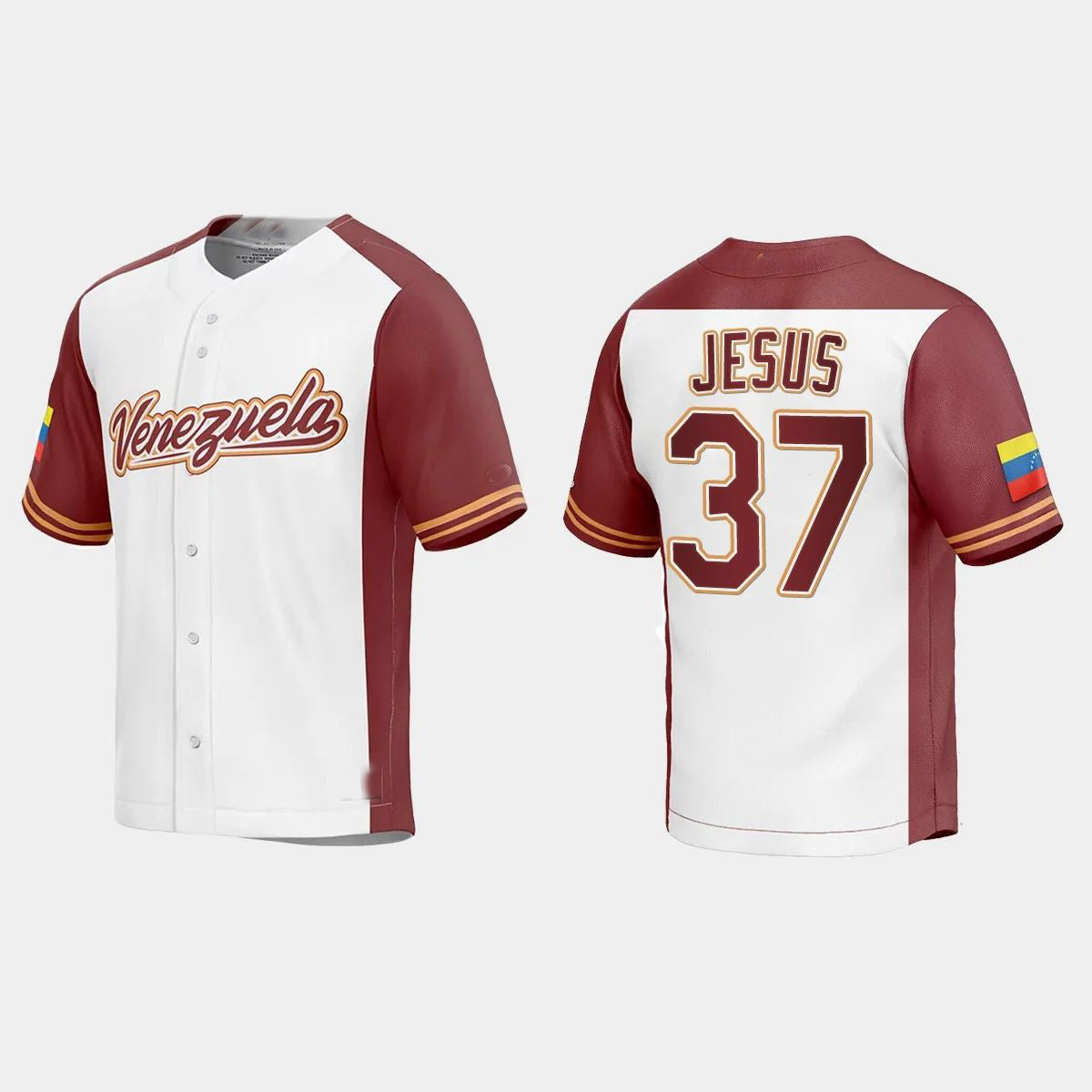 #37 ENMANUEL DE JESUS VENEZUELA BASEBALL 2023 WORLD BASEBALL CLASSIC REPLICA JERSEY C WHITE Stitches Baseball Jerseys
