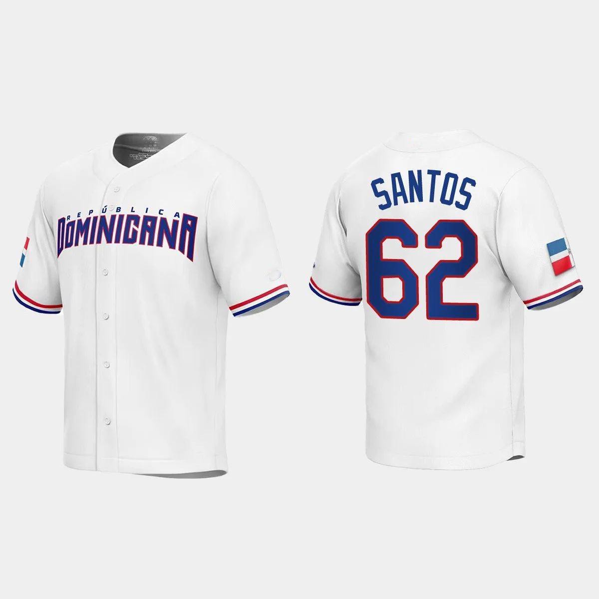 #62 ENYEL DE LOS SANTOS DOMINICAN REPUBLIC BASEBALL 2023 WORLD BASEBALL CLASSIC REPLICA JERSEY C WHITE Stitches Baseball Jerseys