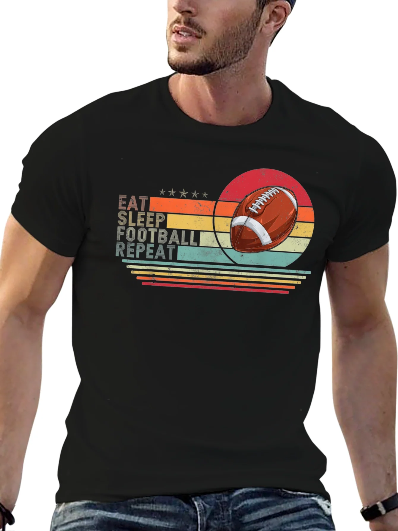Eat Sleep Football Repeat Black T-Shirt