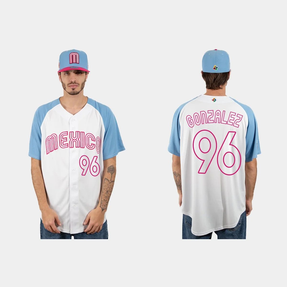 #96 FELIPE GONZALEZ MEXICO BASEBALL 2023 WORLD BASEBALL CLASSIC JERSEY C WHITE BLUE Stitches Baseball Jerseys