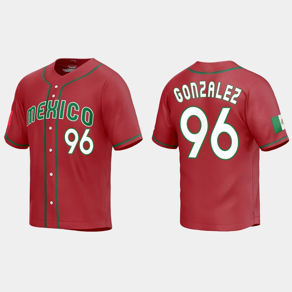 #96 FELIPE GONZALEZ MEXICO BASEBALL 2023 WORLD BASEBALL CLASSIC REPLICA JERSEY C RED Stitches Baseball Jerseys