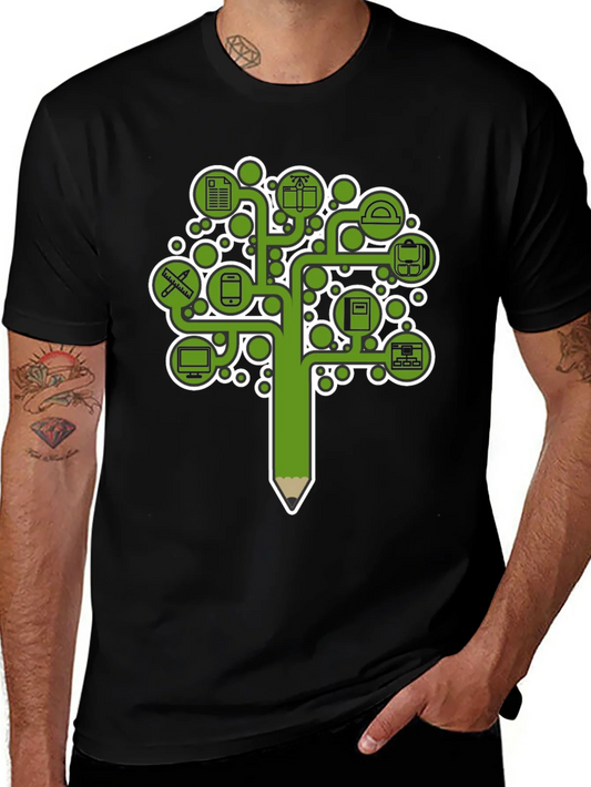 Education Tree Graphic Tee - Black Cotton T-Shirt