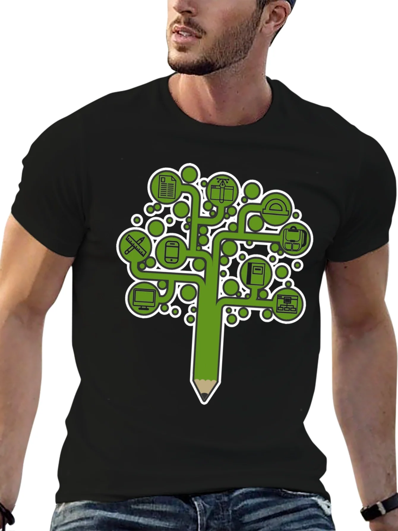 Education Tree Graphic Tee - Black Cotton T-Shirt