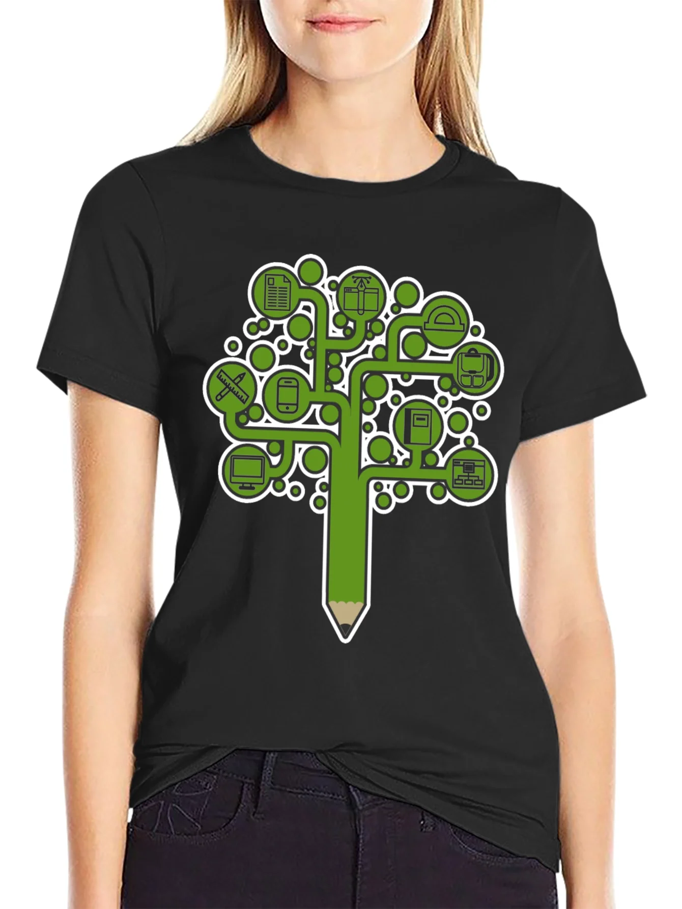 Education Tree Graphic Tee - Black Cotton T-Shirt