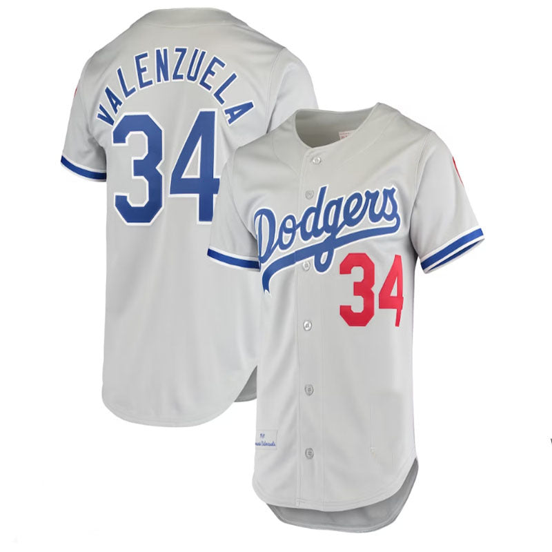 Los Angeles Dodgers #34 Fernando Valenzuela  Road 1981 Cooperstown Collection Authentic Jersey - Gray Baseball Jerseys