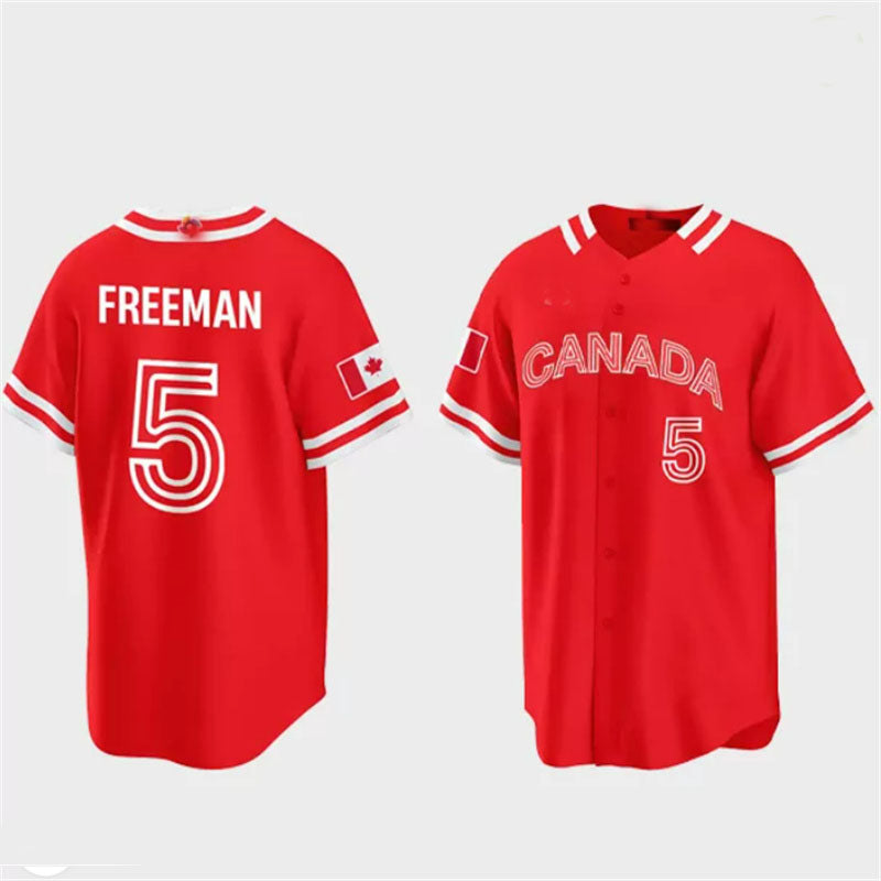 #5 Freddie Freeman Canada 2023 World Baseball Classic Jersey C Red Stitches Baseball Jerseys