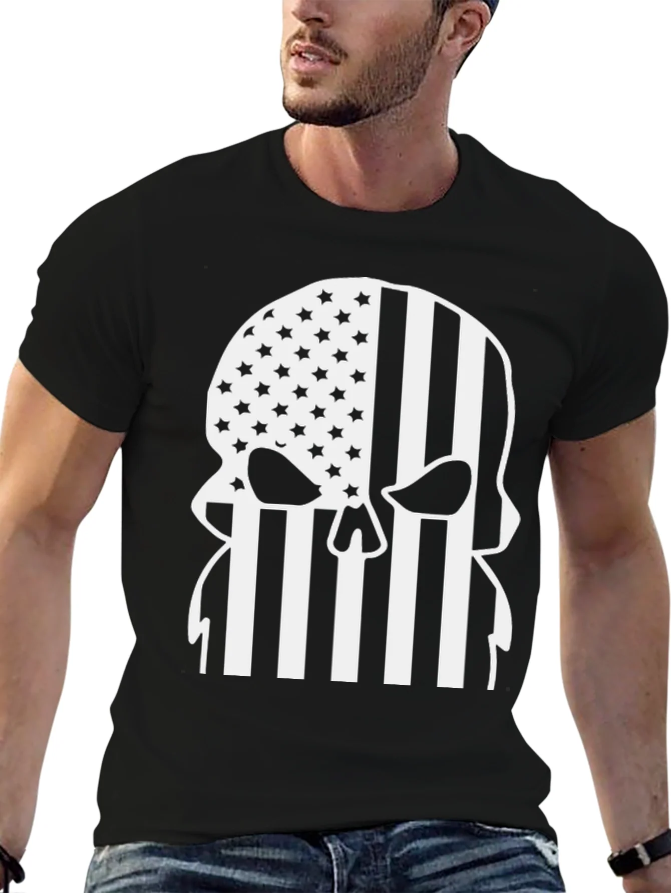 American Flag Punisher Skull Graphic T-Shirt
