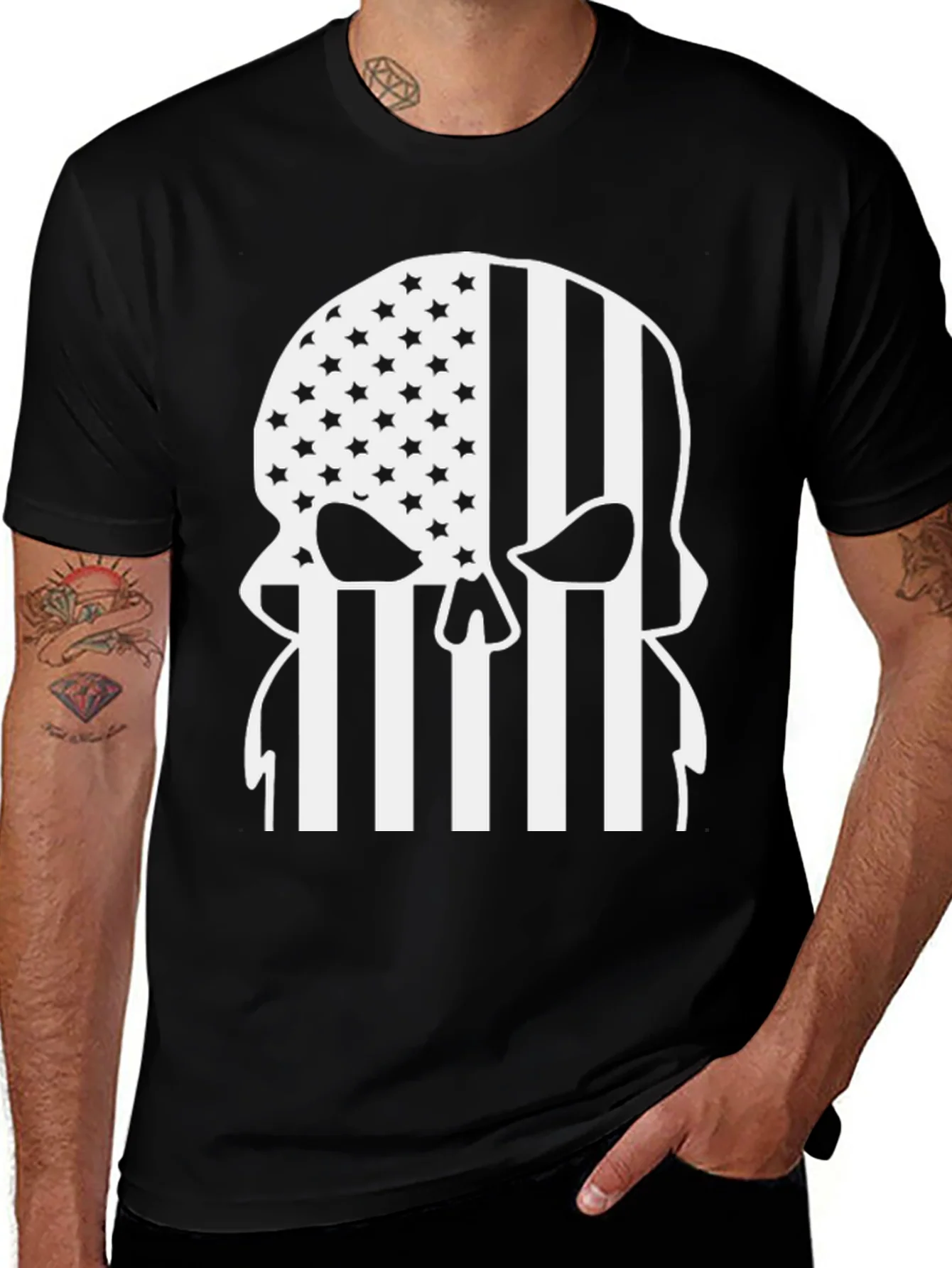 American Flag Punisher Skull Graphic T-Shirt