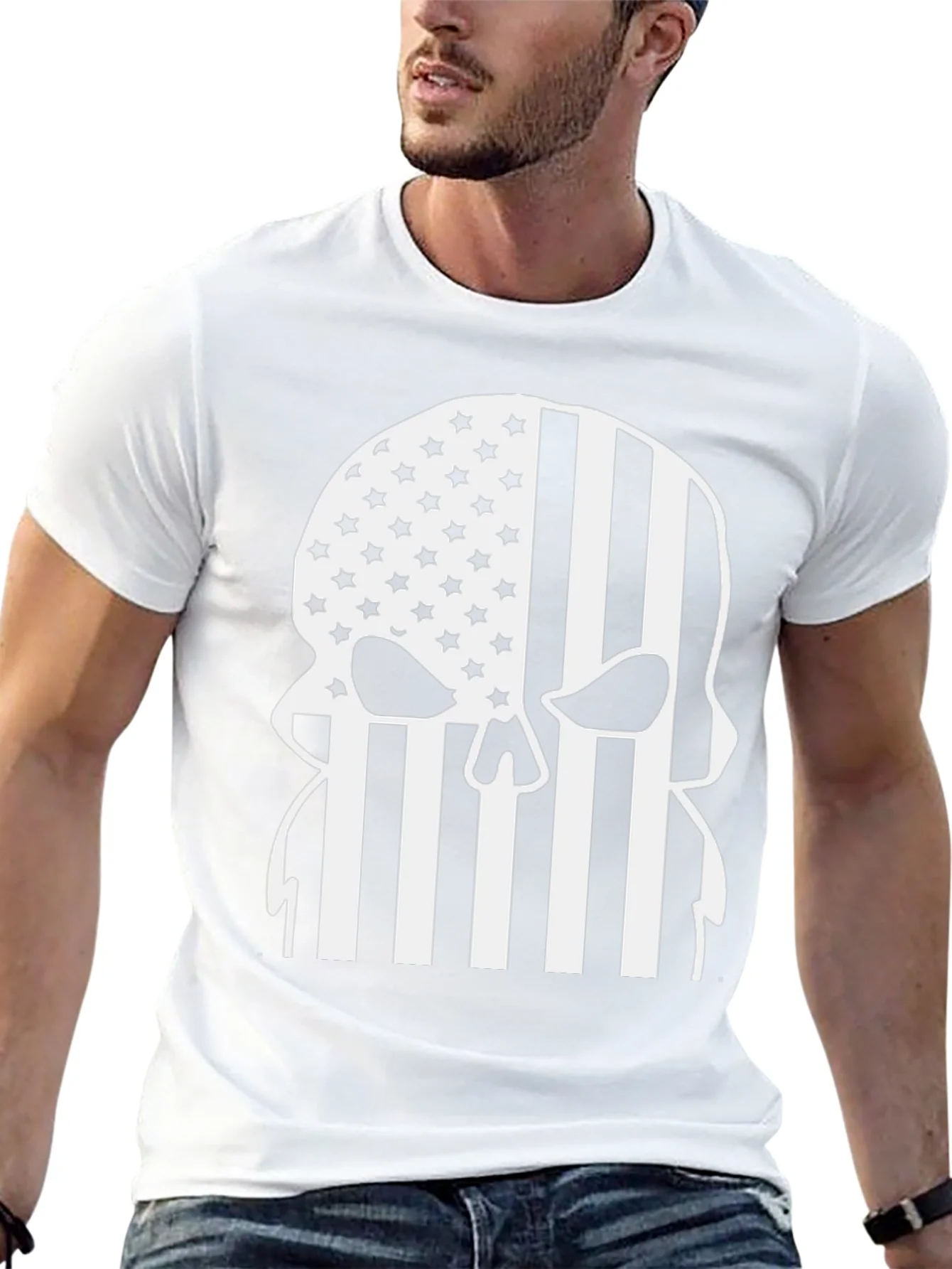 American Flag Punisher Skull Graphic T-Shirt