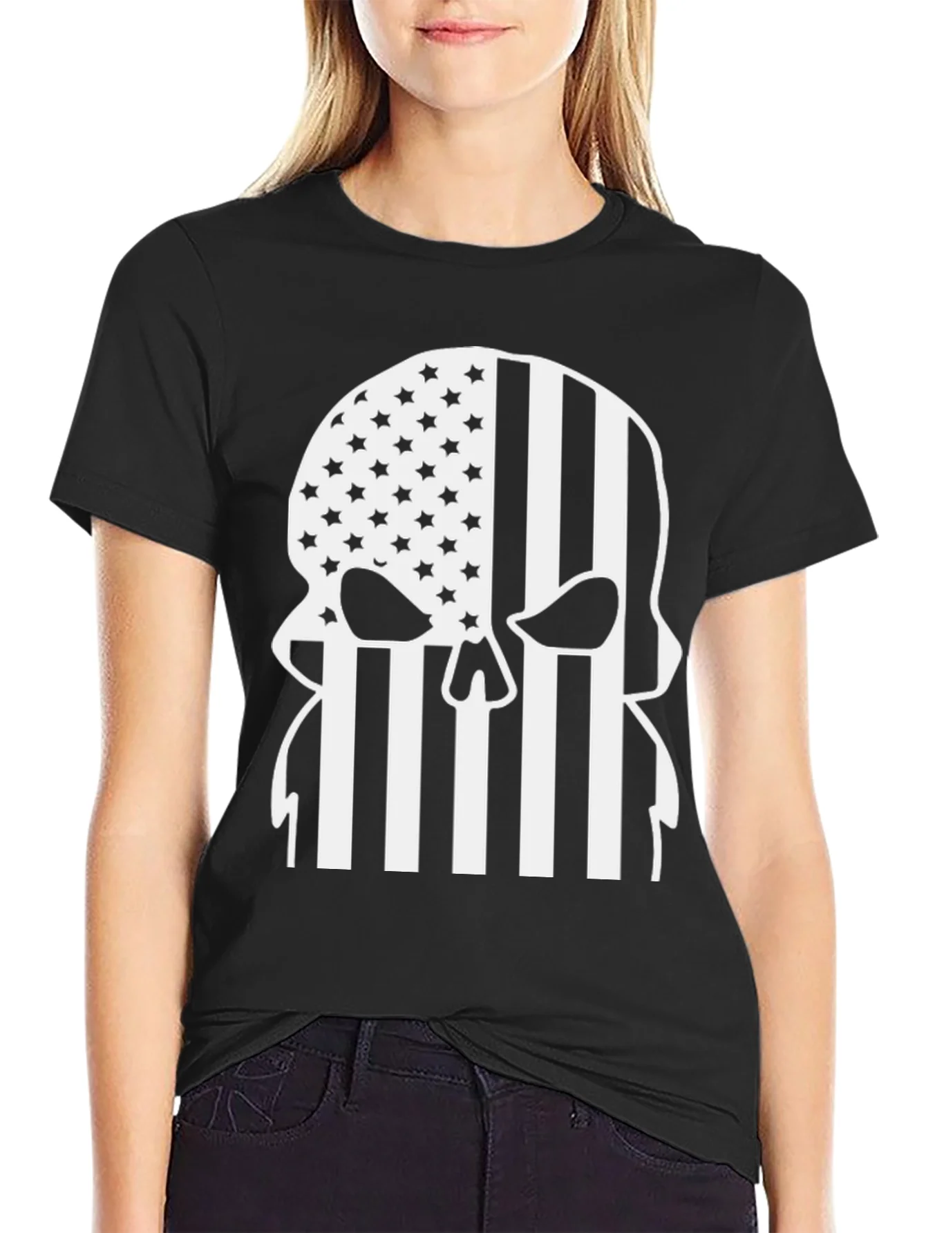 American Flag Punisher Skull Graphic T-Shirt