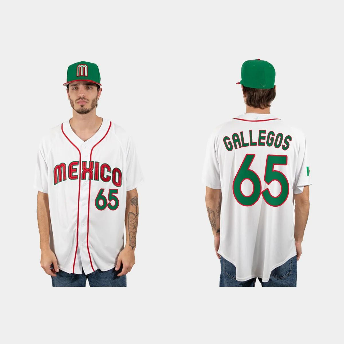 #65 GIOVANNY GALLEGOS MEXICO BASEBALL 2023 WORLD BASEBALL CLASSIC JERSEY C WHITE Stitches Baseball Jerseys