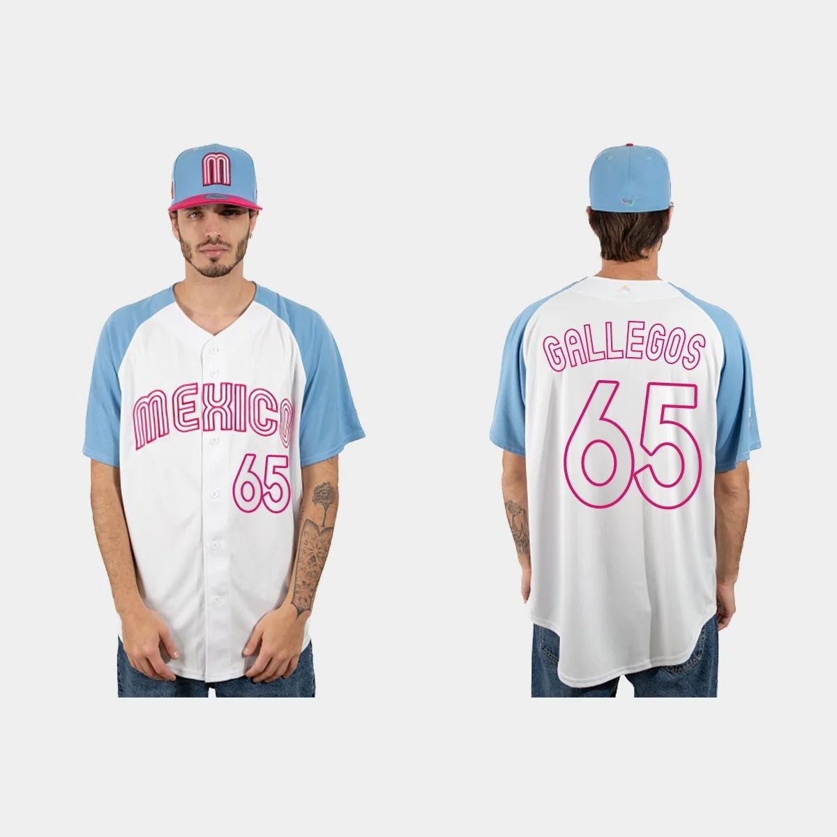 #65 GIOVANNY GALLEGOS MEXICO BASEBALL 2023 WORLD BASEBALL CLASSIC JERSEY C WHITE BLUE Stitches Baseball Jerseys