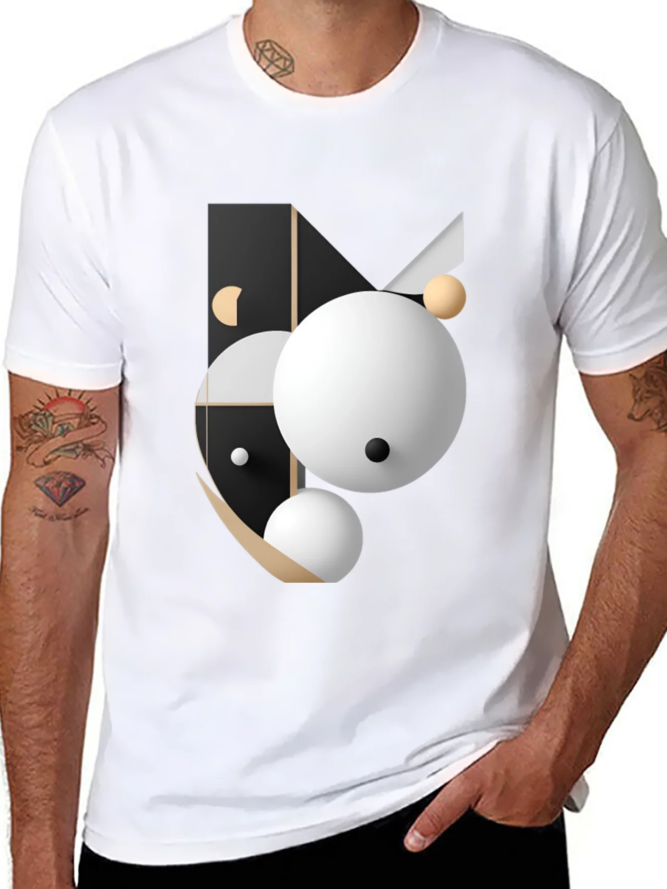 Abstract Geometric Graphic Print Black T-Shirt
