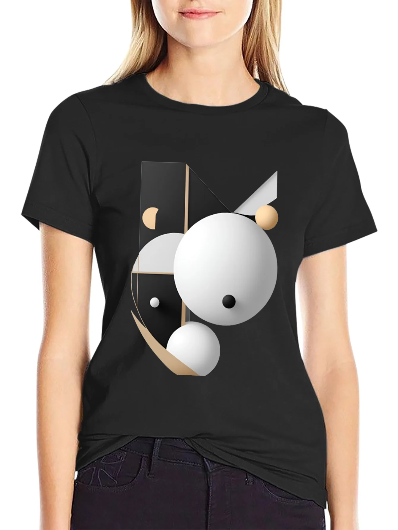 Abstract Geometric Graphic Print Black T-Shirt