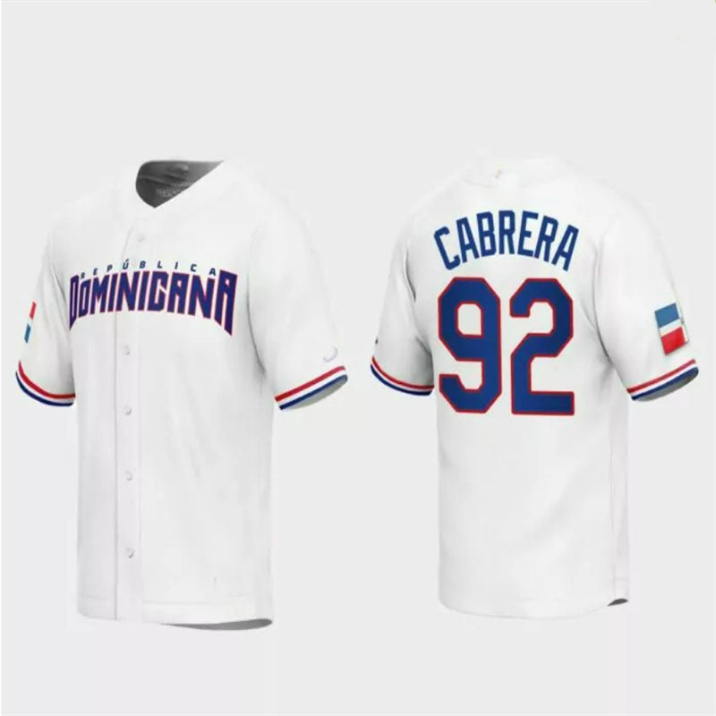 #92 Genesis Cabrera Dominican Republic Baseball 2023 World Baseball Classic Replica Jersey C White Stitches Baseball Jerseys