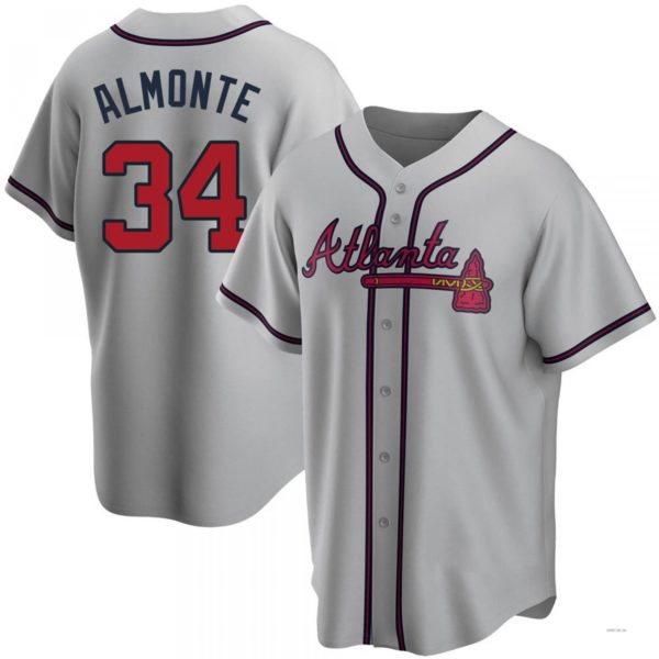 Atlanta Braves #34 Abafckm Almonte Gray Road Jersey Stitches Baseball Jerseys