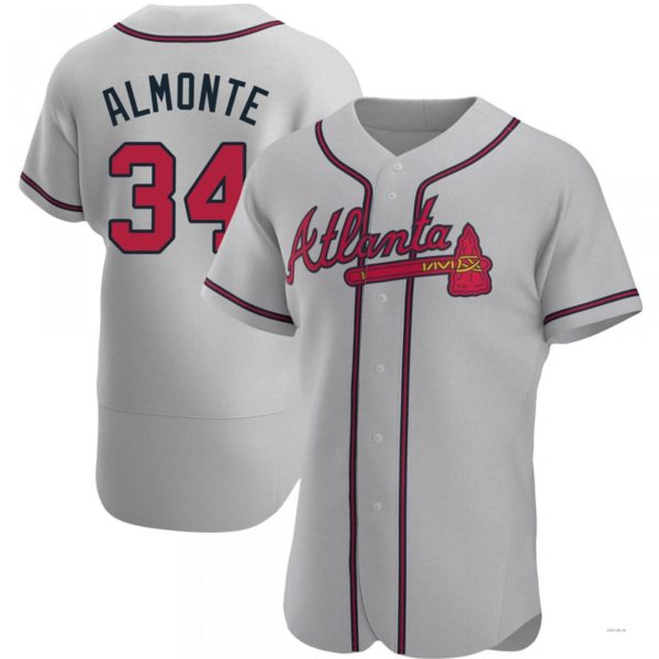 Atlanta Braves #34 Abafckm Almonte Gray Road Jersey Stitches Baseball Jerseys