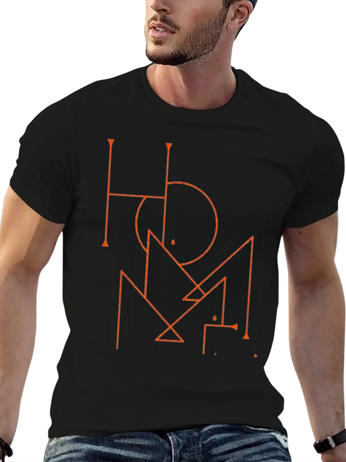 Geometric Graphic Print Mens Black T-Shirt