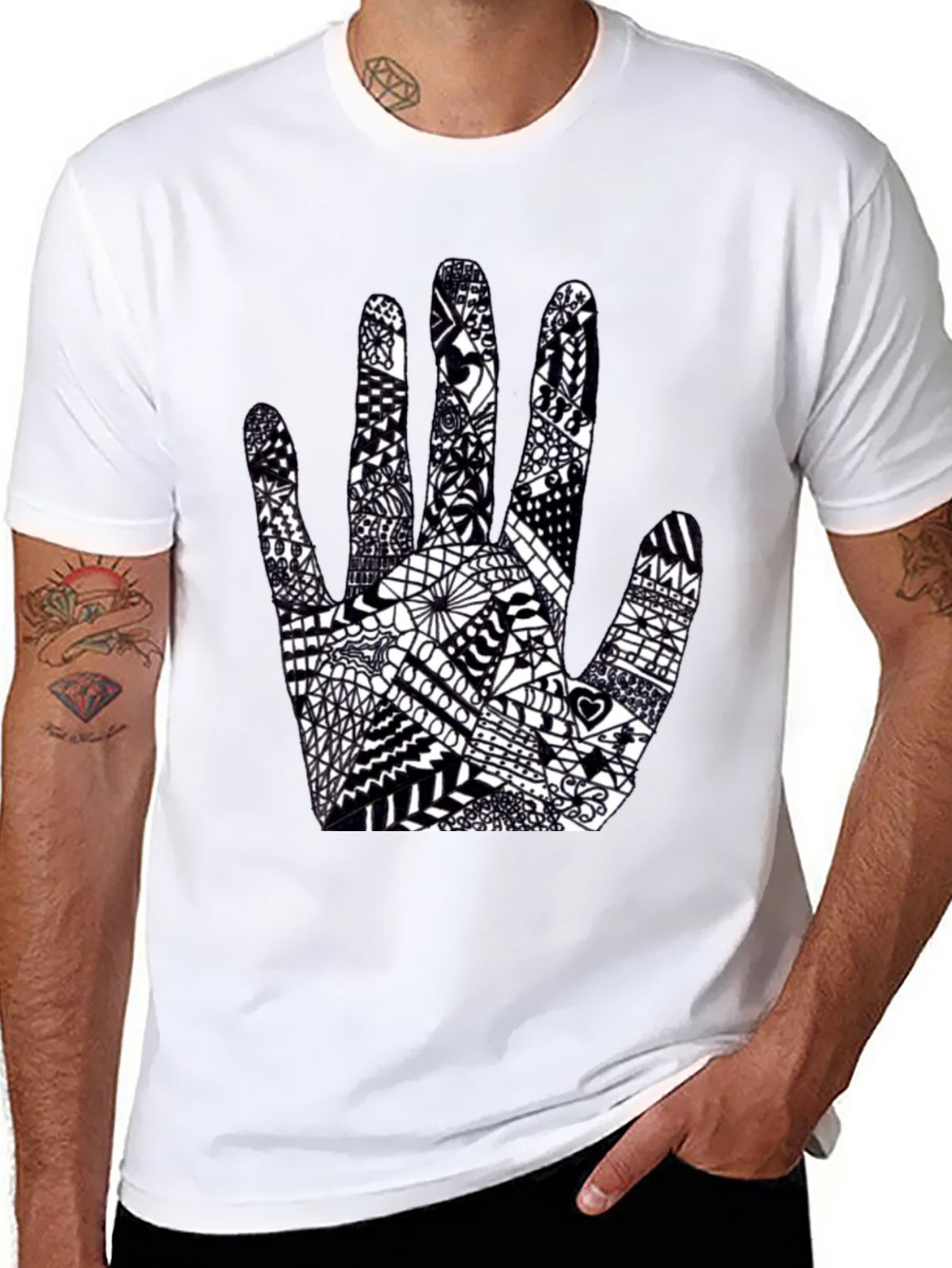 Black Tee with Hand Art Graphic
