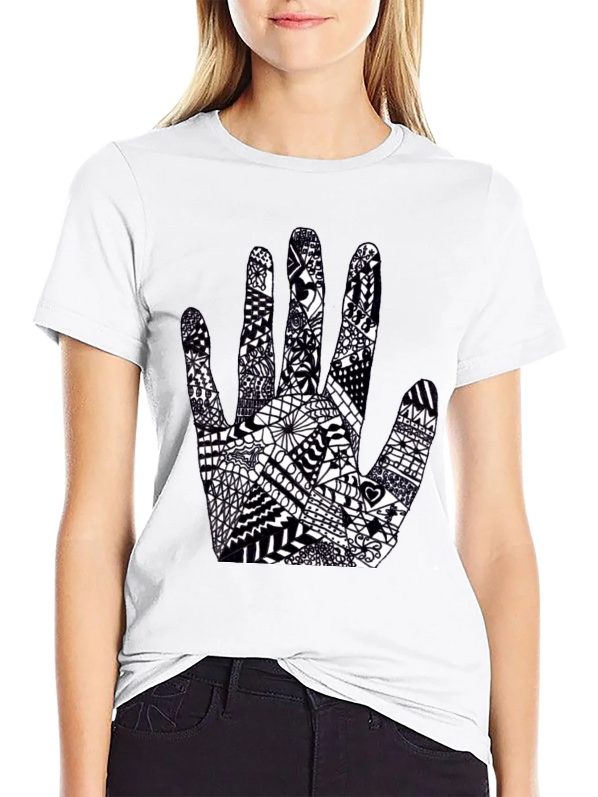 Black Tee with Hand Art Graphic