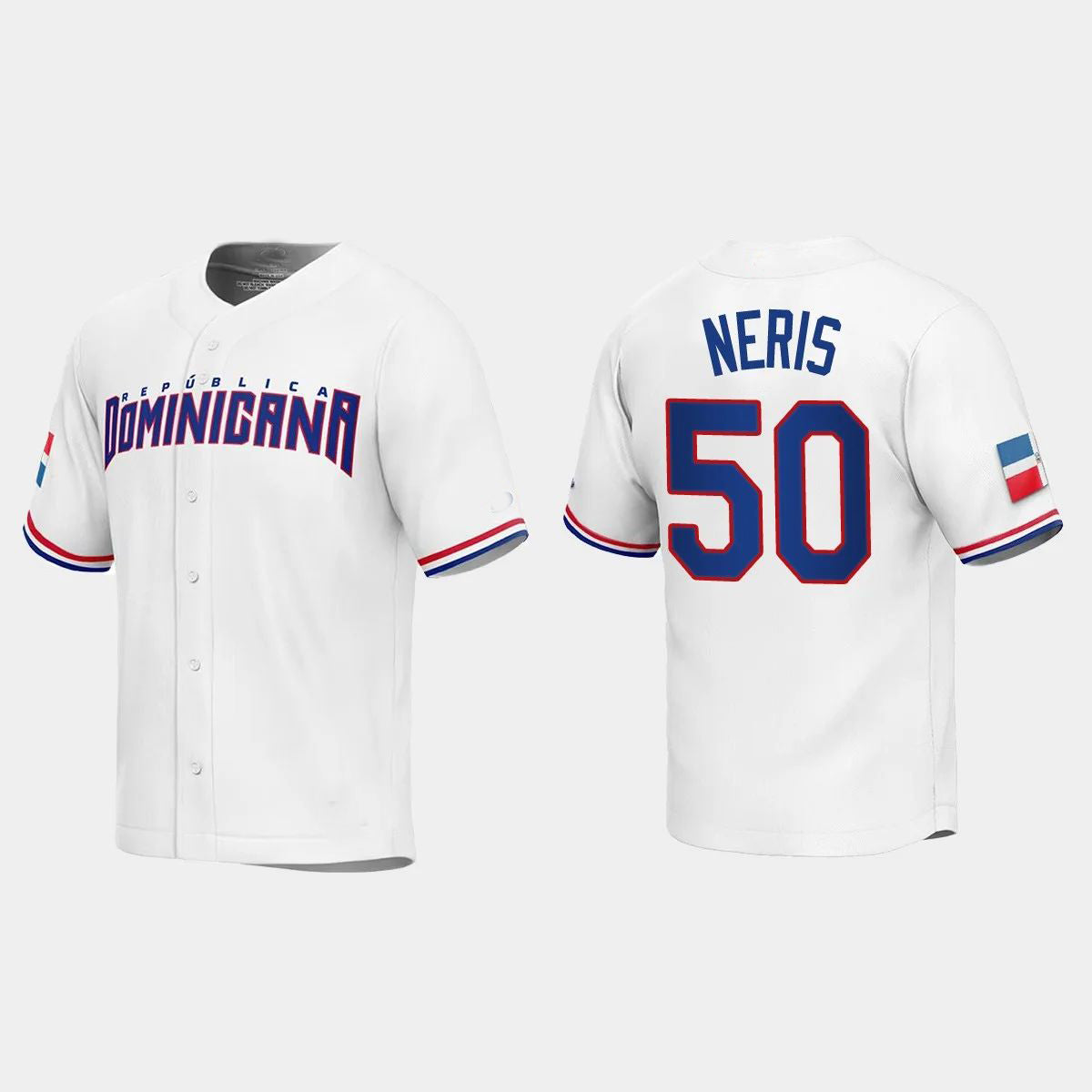 #50 HECTOR NERIS DOMINICAN REPUBLIC BASEBALL 2023 WORLD BASEBALL CLASSIC REPLICA JERSEY C WHITE Stitches Baseball Jerseys