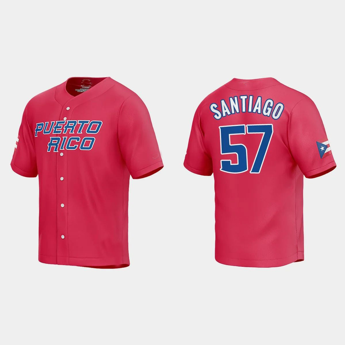 #57 HECTOR SANTIAGO PUERTO RICO BASEBALL 2023 WORLD BASEBALL CLASSIC JERSEY C RED Stitches Baseball Jerseys