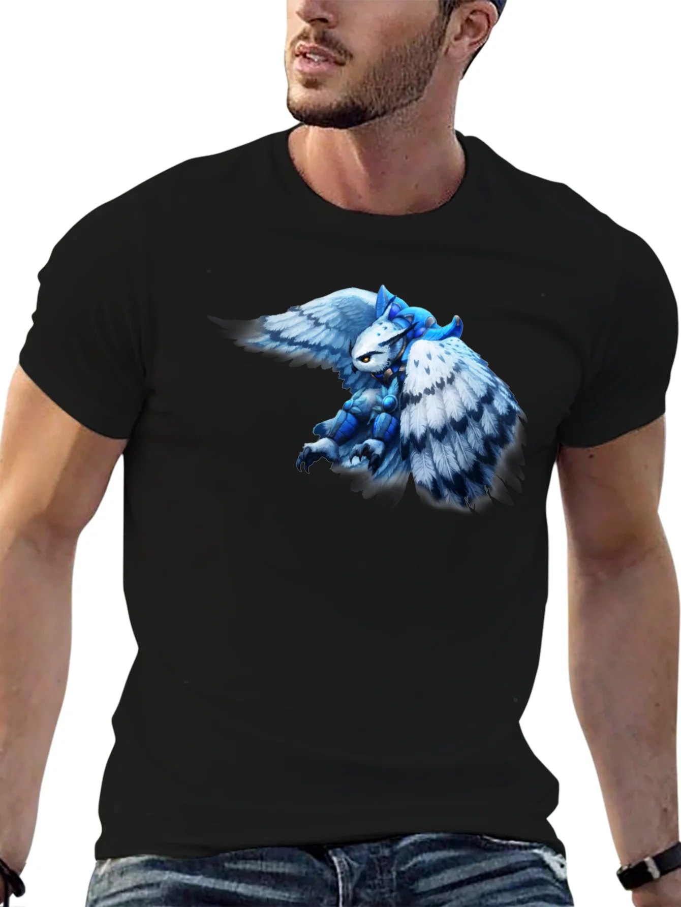 Fantasy Owl Knight Graphic Tee - Black Cotton T-Shirt