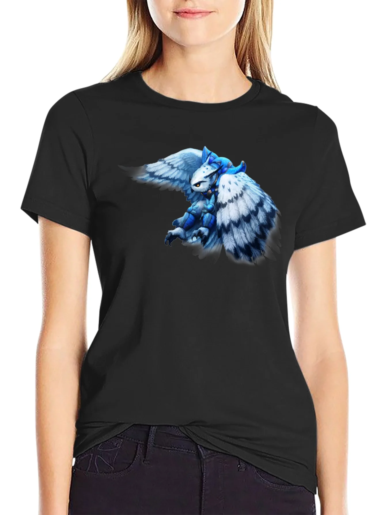 Fantasy Owl Knight Graphic Tee - Black Cotton T-Shirt