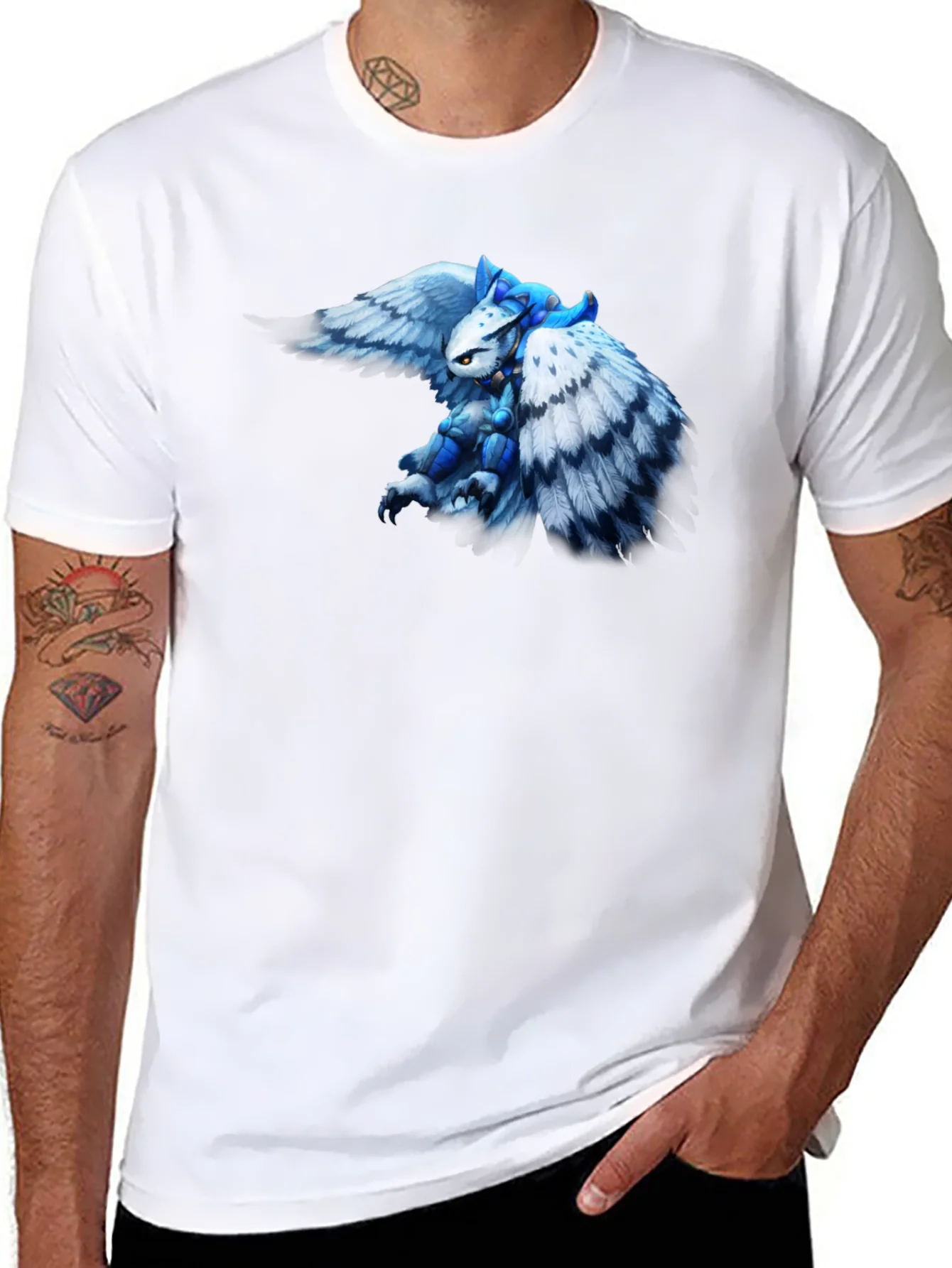 Fantasy Owl Knight Graphic Tee - Black Cotton T-Shirt