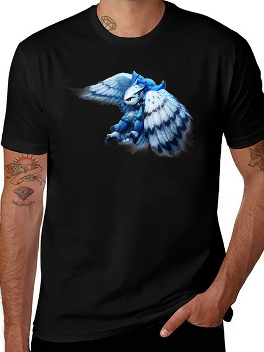 Fantasy Owl Knight Graphic Tee - Black Cotton T-Shirt