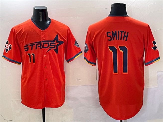 Houston Astros #11 Cam Smith Orange 2025 City Connect With Texas Patch Limited Stitched Baseball Jersey