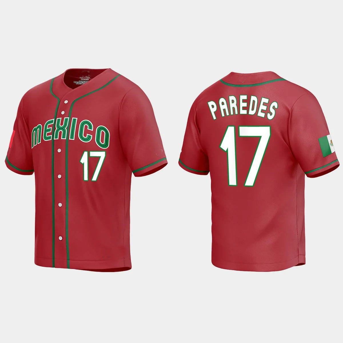#17 ISAAC PAREDES MEXICO BASEBALL 2023 WORLD BASEBALL CLASSIC REPLICA JERSEY C RED Stitches Baseball Jerseys