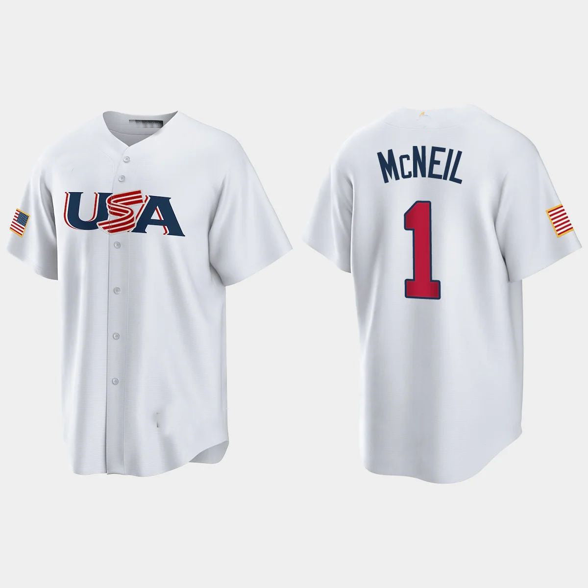 #1 JEFF MCNEIL NEW YORK METS 2023 WORLD BASEBALL CLASSIC USA REPLICA JERSEY C WHITE Stitches Baseball Jerseys