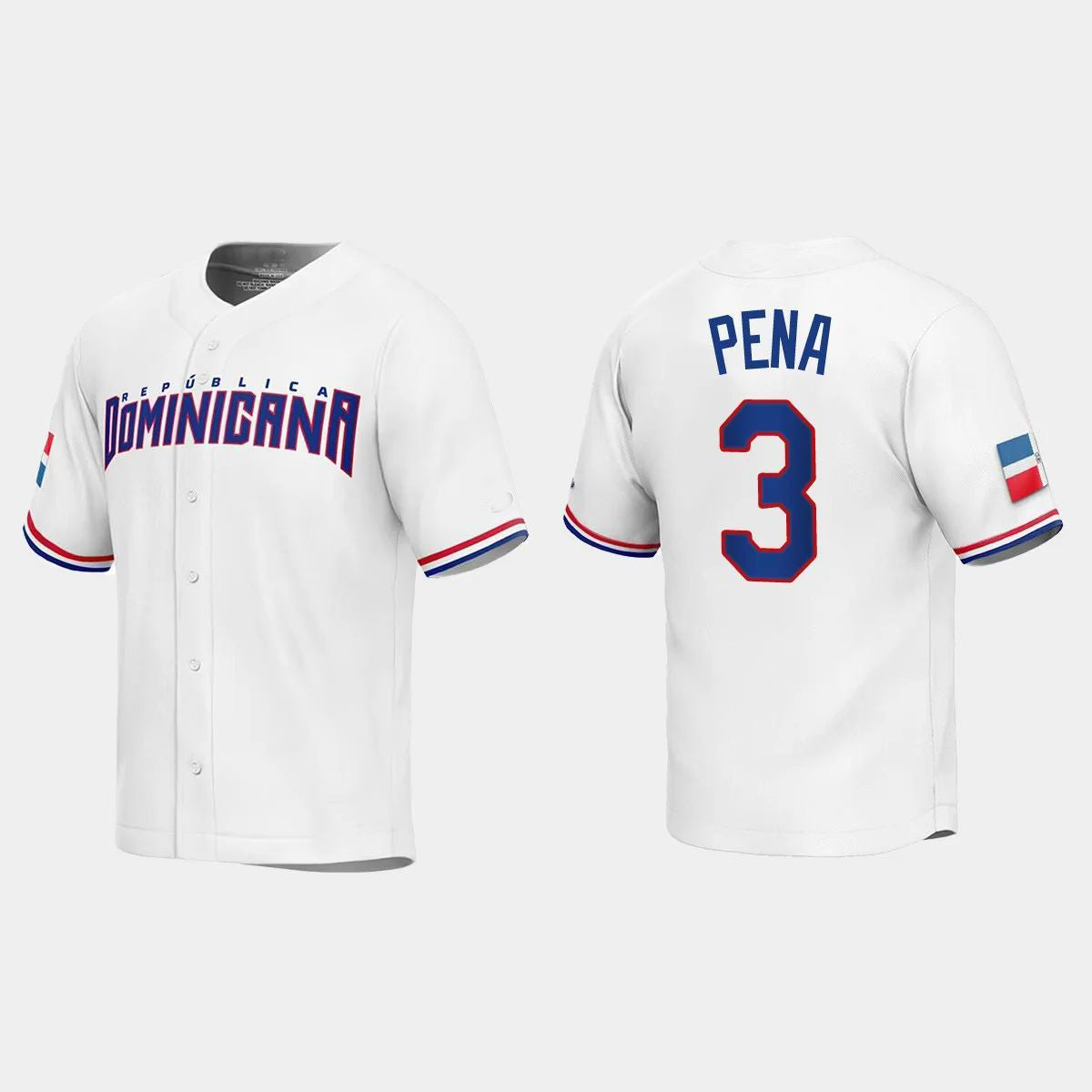 #3 JEREMY PENA DOMINICAN REPUBLIC BASEBALL 2023 WORLD BASEBALL CLASSIC REPLICA JERSEY C WHITE Stitches Baseball Jerseys