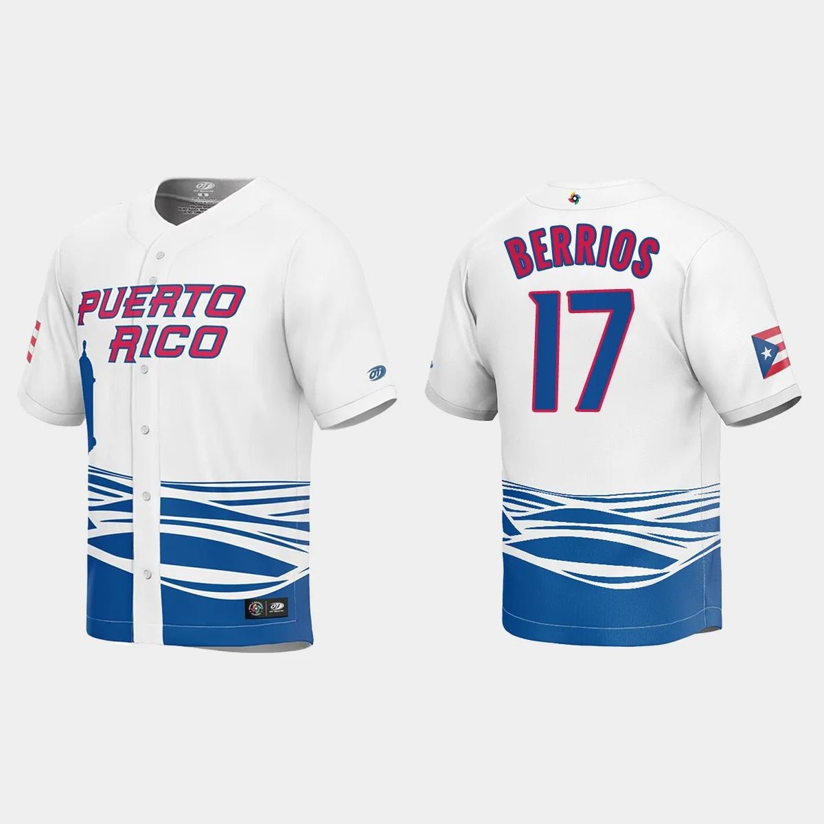 #17 JOSE BERRIOS PUERTO RICO BASEBALL 2023 WORLD BASEBALL CLASSIC JERSEY C WHITE Stitches Baseball Jerseys