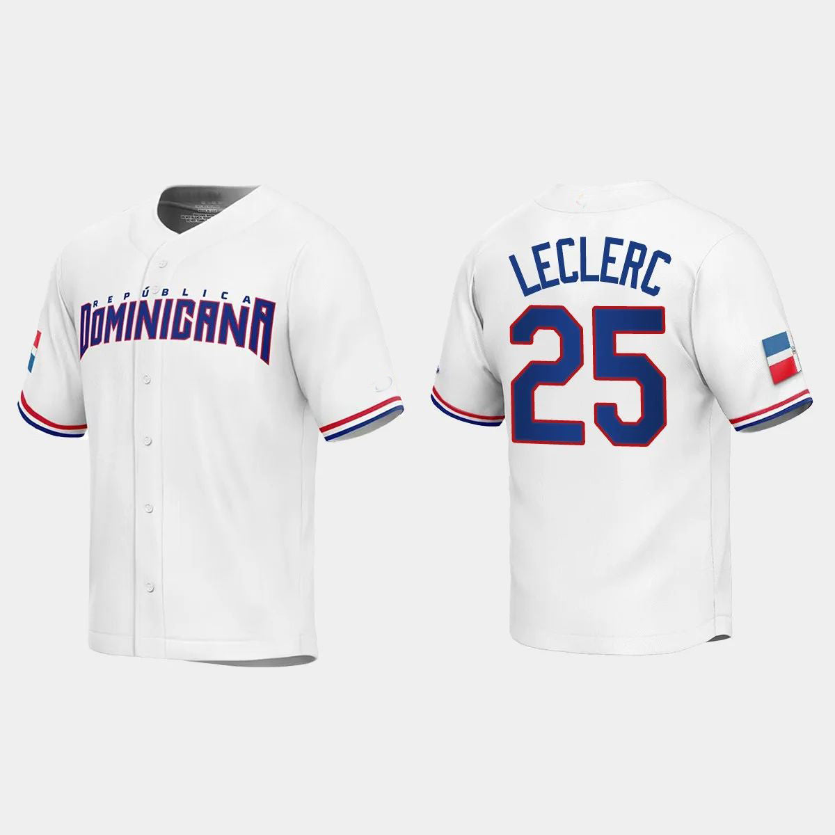 #25 JOSE LECLERC DOMINICAN REPUBLIC BASEBALL 2023 WORLD BASEBALL CLASSIC REPLICA JERSEY C WHITE Stitches Baseball Jerseys