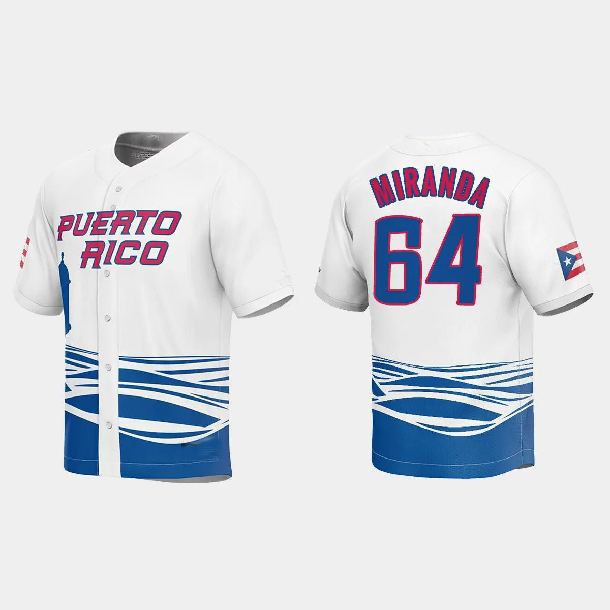 #64 JOSE MIRANDA PUERTO RICO BASEBALL 2023 WORLD BASEBALL CLASSIC JERSEY C WHITE Stitches Baseball Jerseys