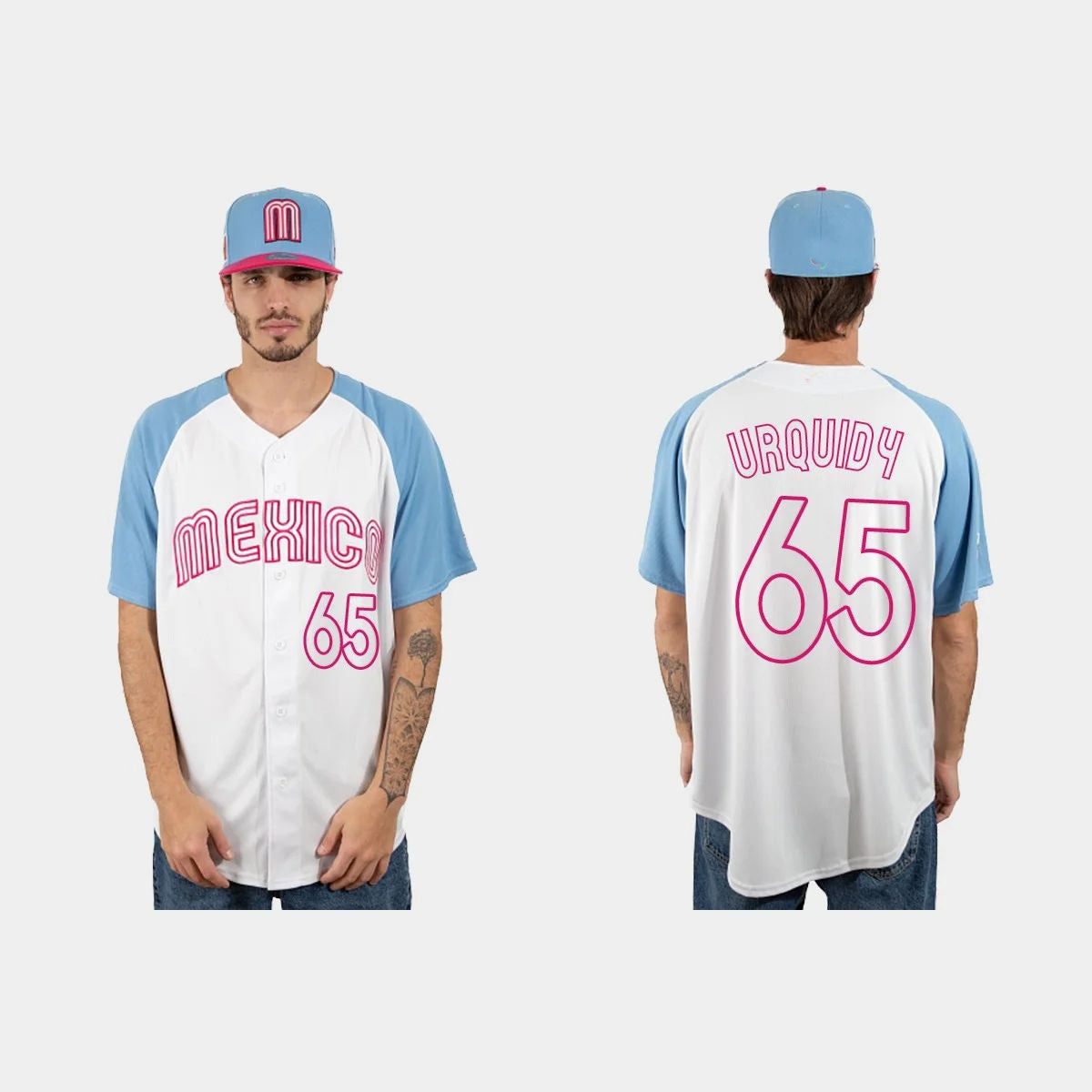 #65 JOSE URQUIDY MEXICO BASEBALL 2023 WORLD BASEBALL CLASSIC JERSEY C WHITE BLUE Stitches Baseball Jerseys